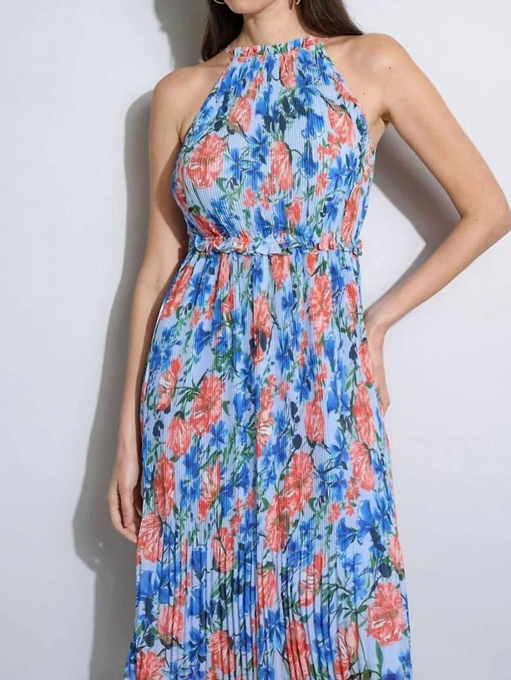 NWT Elie Tahari The Morgan Midi Dress Floral Pleated Halter in size Small - Picture 6 of 17